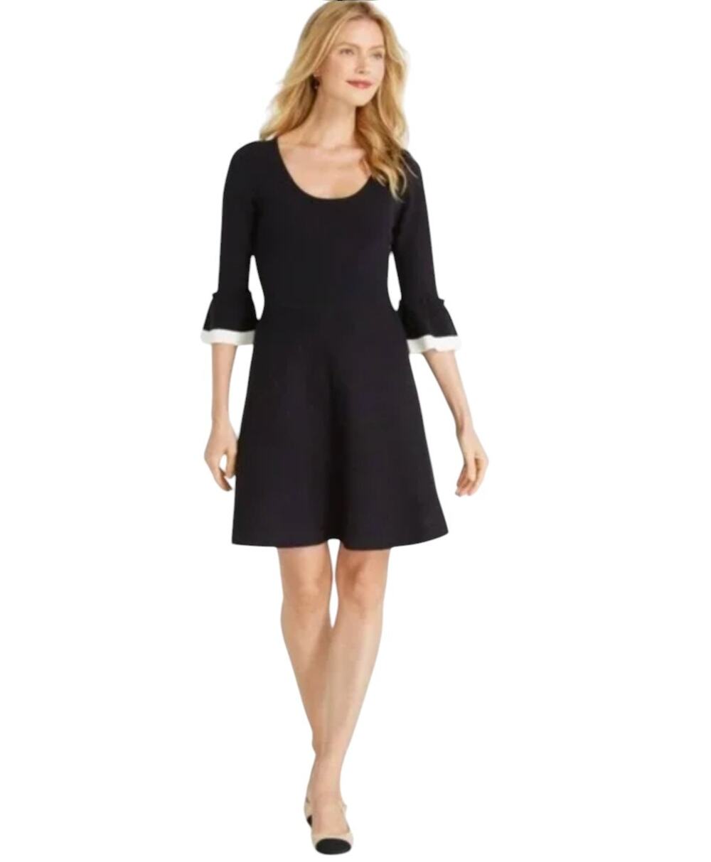 Draper James Black Flutter Bow Sleeve Sweater Dress